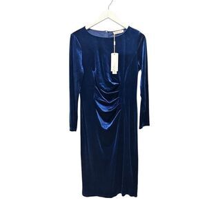 Blue Sheath Dress with Cowl Neck